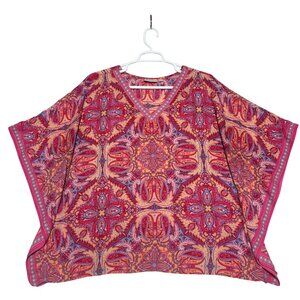 Belle Kaftan Womens 1X Pink Paisley Printed Polyester V-Neck Short Sleeve